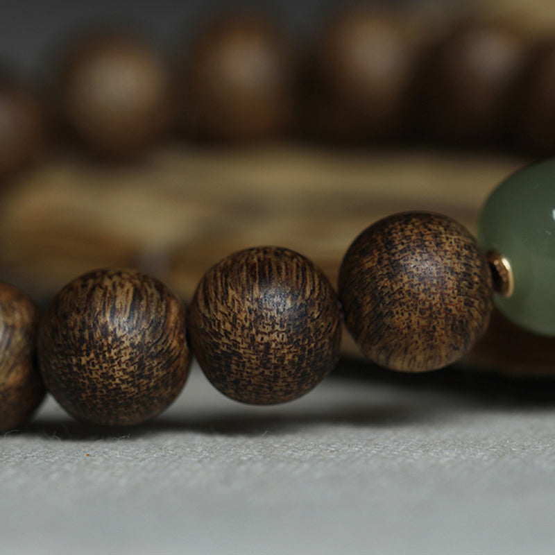 Vietnam Huang Qinan Agarwood & Hetian Jade Peace Bracelet