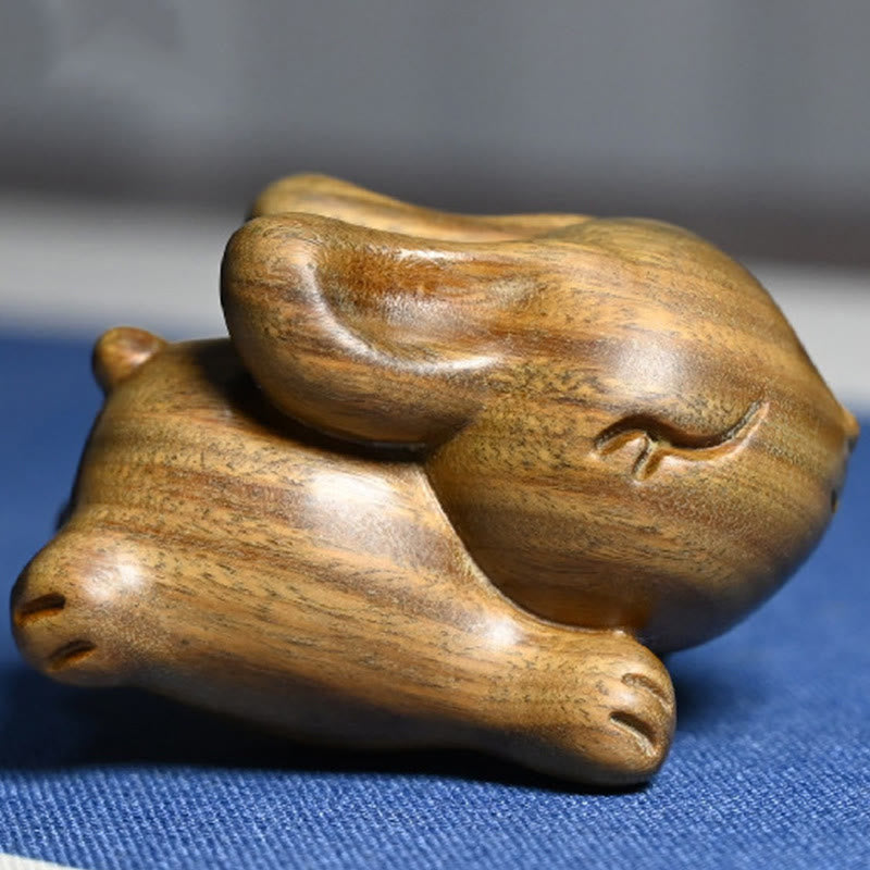 Small Green Sandalwood Rabbit Decoration for Peaceful Home