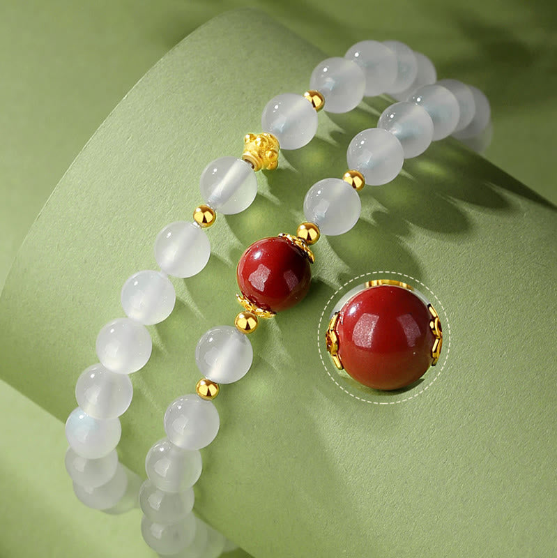 White Agate & Cinnabar Double Wrap Cinnabar Bracelet Protection