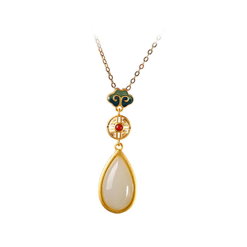 925 Sterling Silver White Jade Water Drop Bracelet Necklace