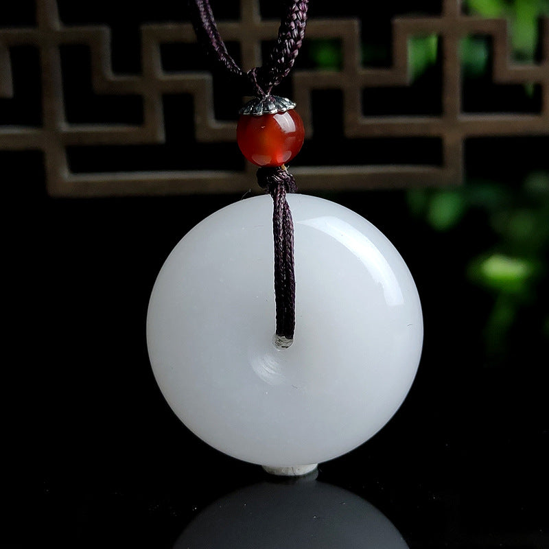 White Jade Peace Buckle Necklace 20mm Blessing Pendant