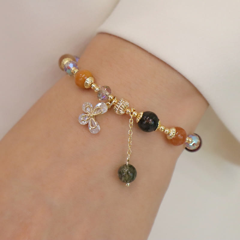 Rutilated Quartz Fu Lu Shou Wealth Butterfly Bracelet