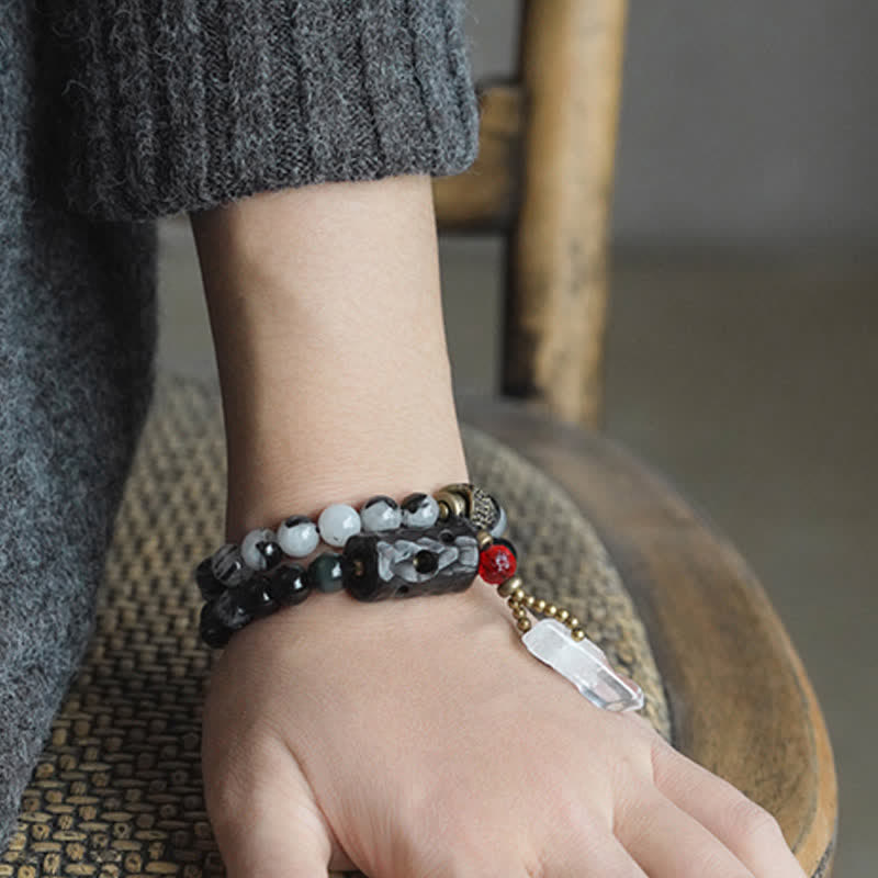 Black Rutilated Quartz Clear Quartz Couple Bracelet 8mm