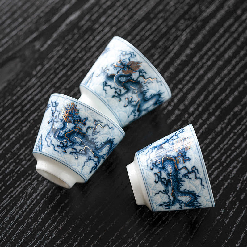 Small Blue White Dragon Ceramic Teacup | 45ml Kung Fu Tea
