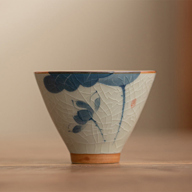 50ml Ceramic Teacup with Koi Fish Lotus Design for Meditation