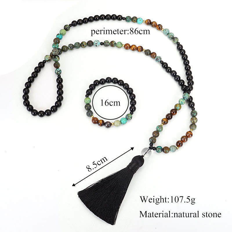 108 Bead Tiger Eye Turquoise Gemstone Mala Bracelet