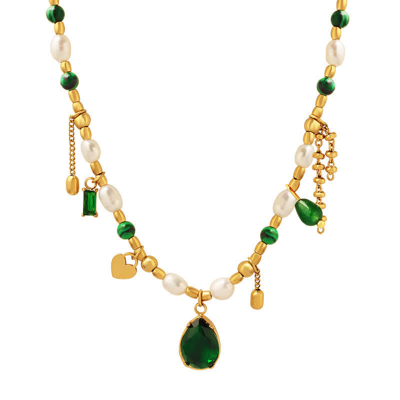Calm Pearl Necklace Pendant with Zircon & Turquoise 18K Gold