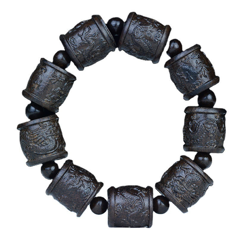 Ebony Wood Balance Bracelet with Lotus Dragon & Arhats
