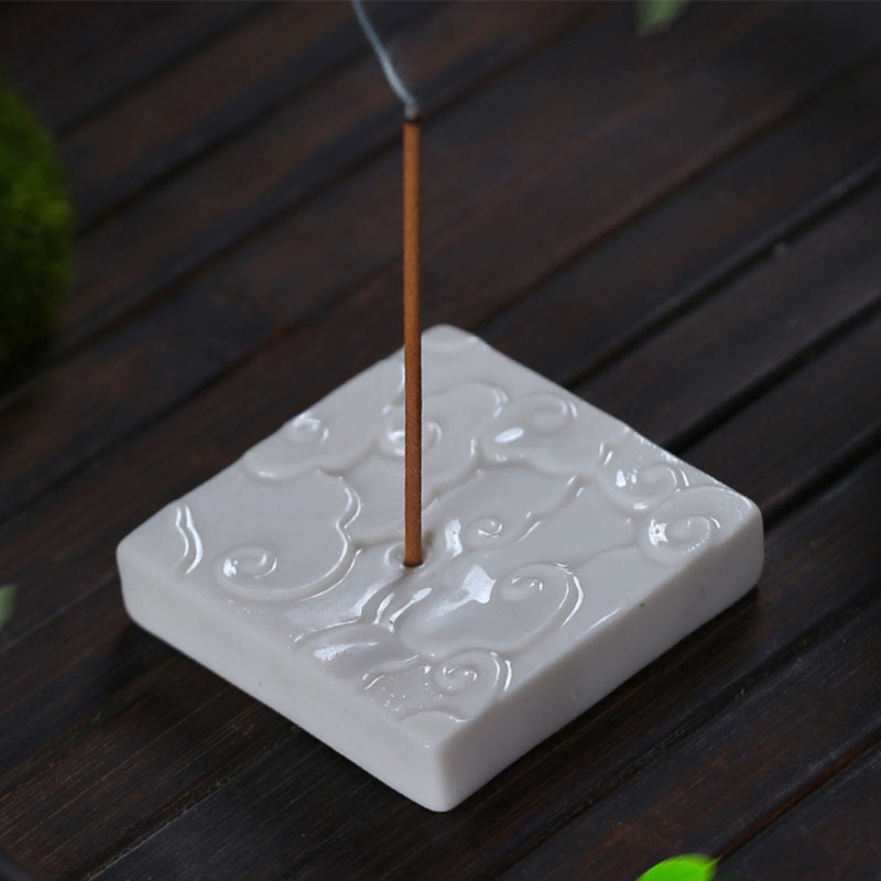 Mini Ceramic Incense Burner with Auspicious Cloud Design