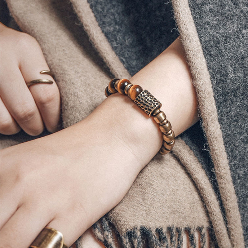 10mm Tiger Eye Protection Bracelet with Copper Accents