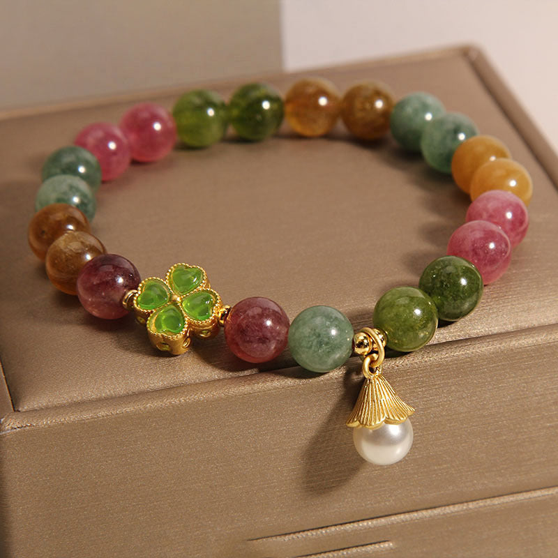 Tourmaline Four Leaf Clover Wisdom Bracelet