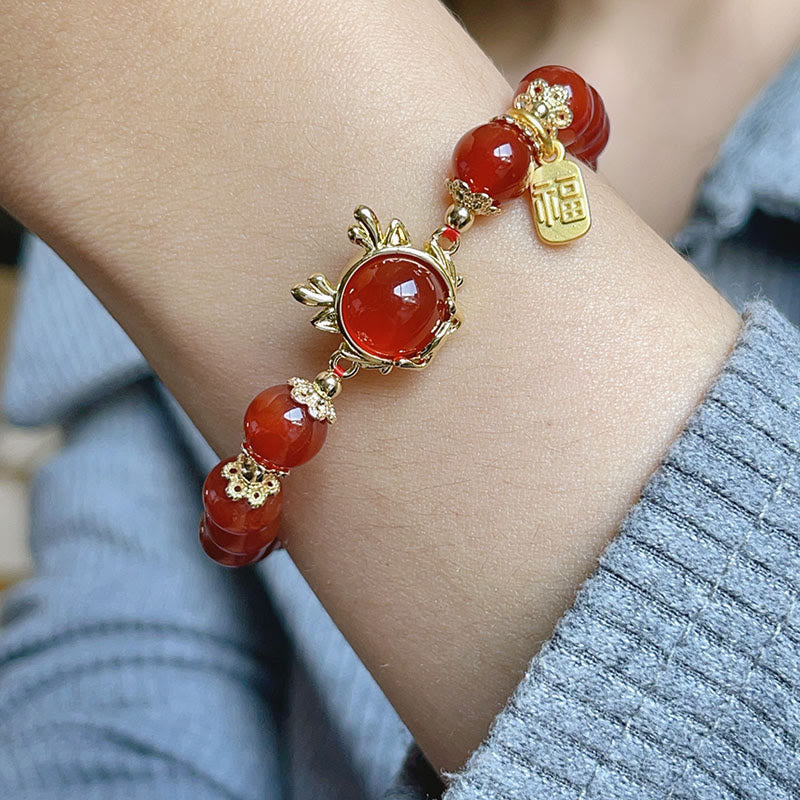 Year of the Dragon Red Agate Jade Peace Buckle Bracelet