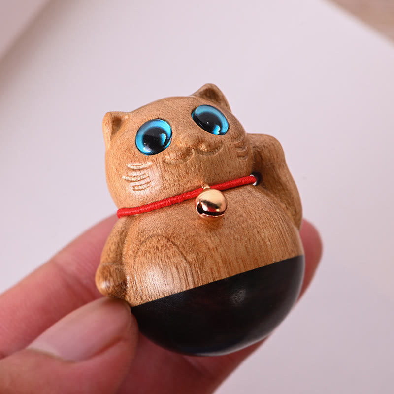 Phoebe Zhennan Wood Mini Lucky Cat Blessing Statue