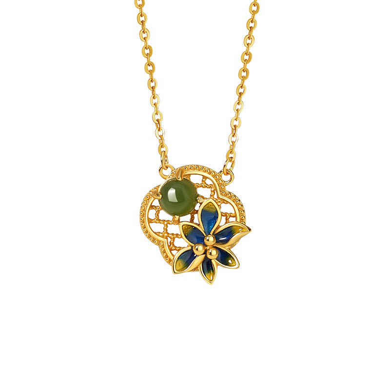 Hetian Cyan Jade Four Leaf Clover Jewelry Set | Healing Sounds