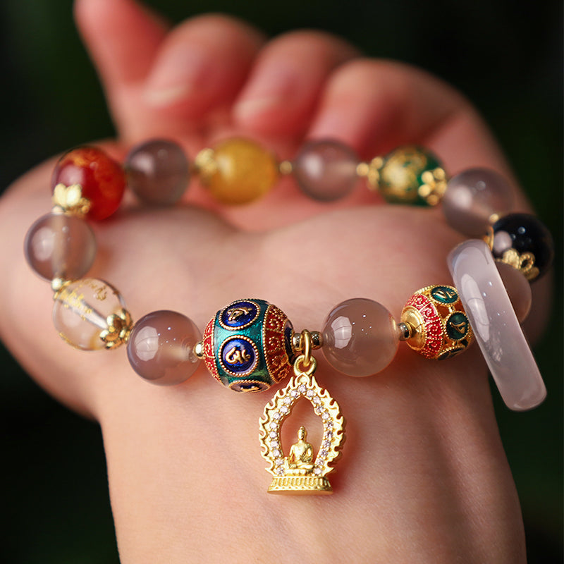 10mm Gray Agate Focus Positivity Agate Bracelet