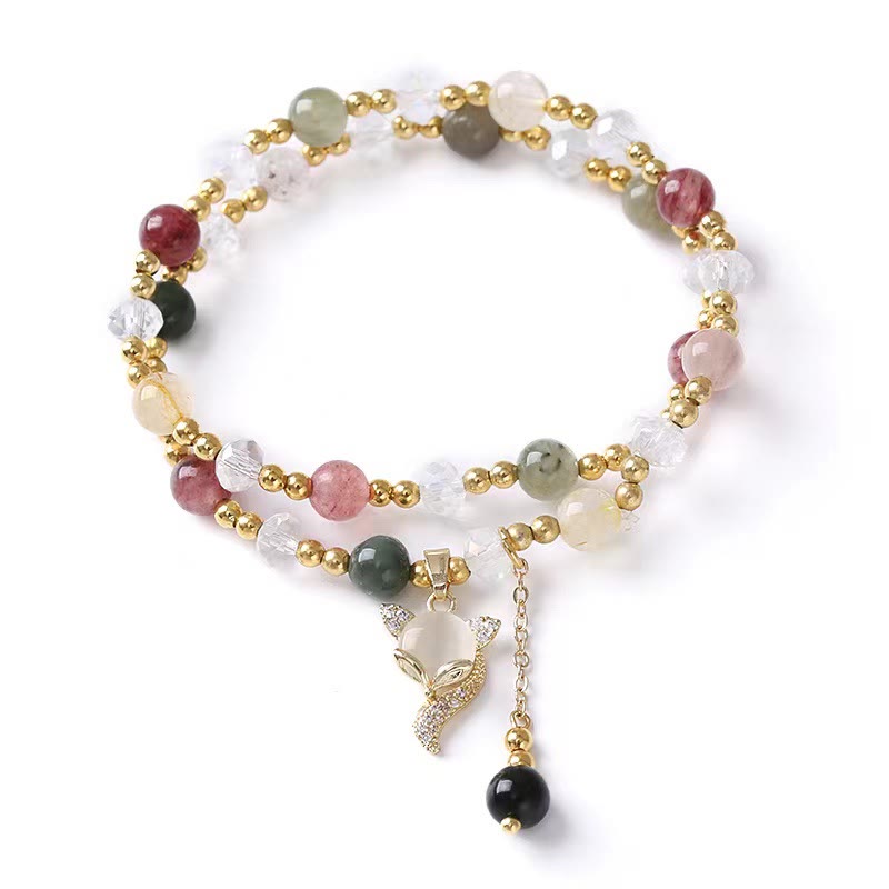 Multicolored Rutilated Quartz Spiritual Protection Double Wrap Bracelet