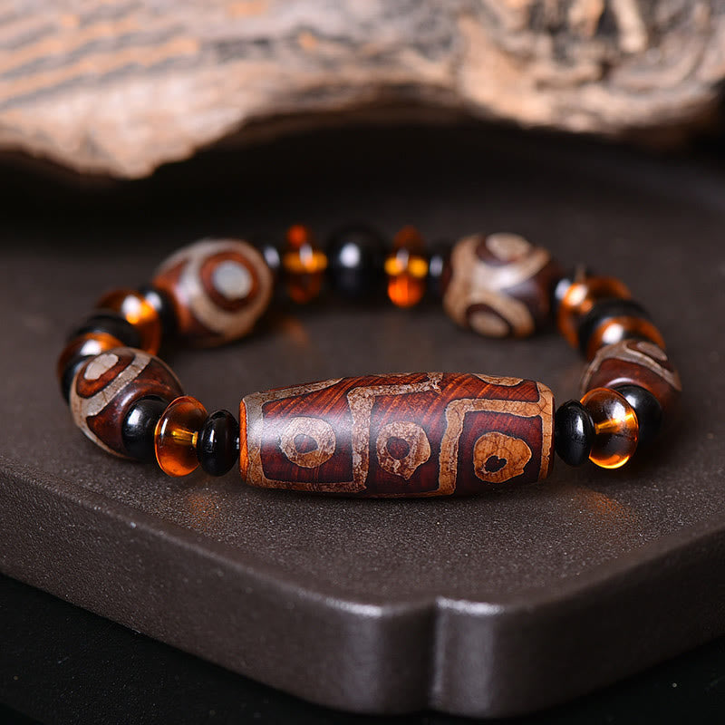 Nine-Eye Dzi Bead Wealth Protection Agate Bracelet