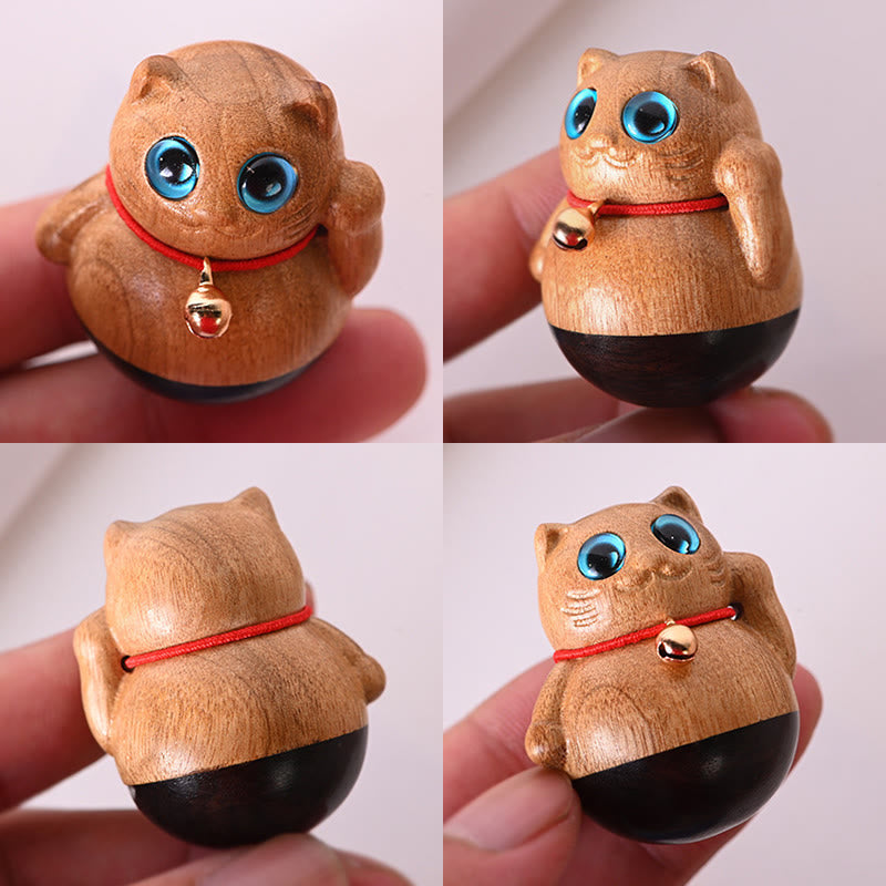 Phoebe Zhennan Wood Mini Lucky Cat Blessing Statue