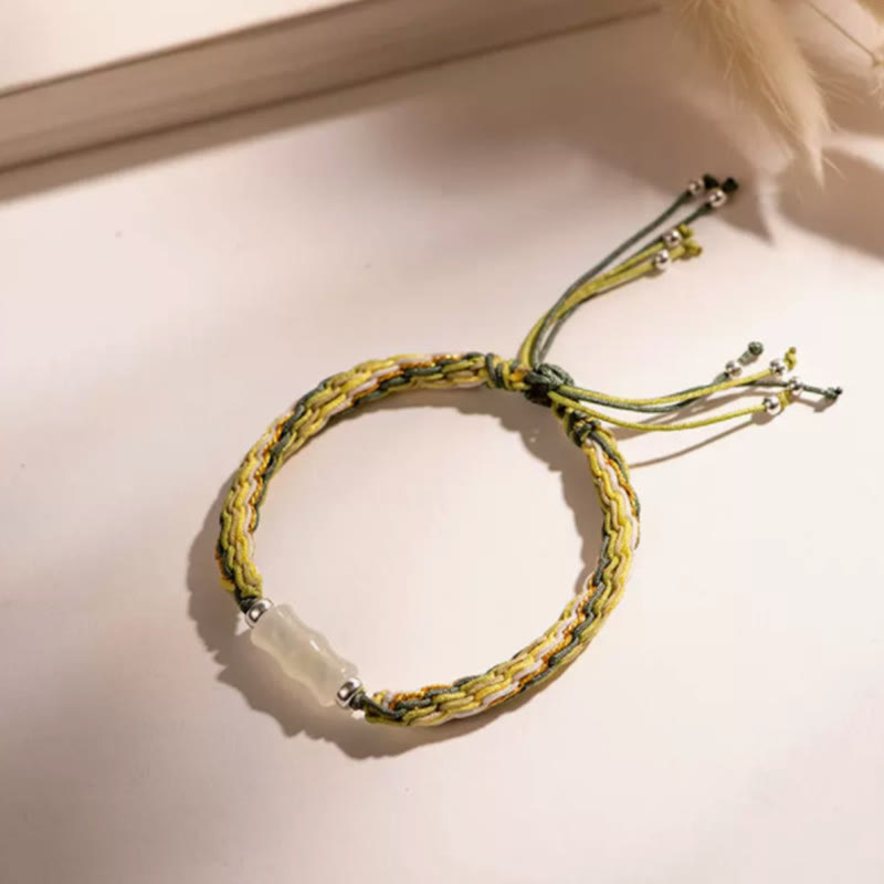 White Jade Bamboo Strength & Luck String Bracelet