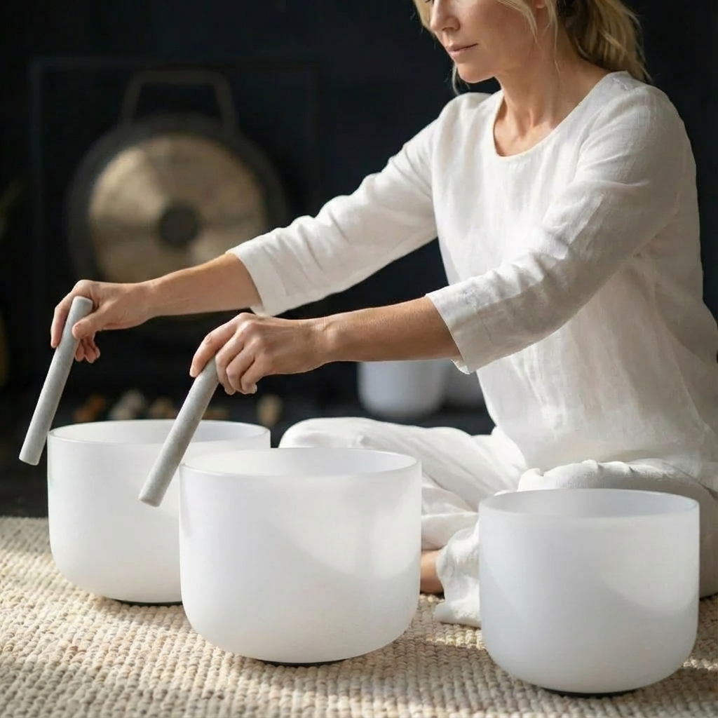 White Frosted Crystal Singing Bowl Set - 7 pcs - 6-16"