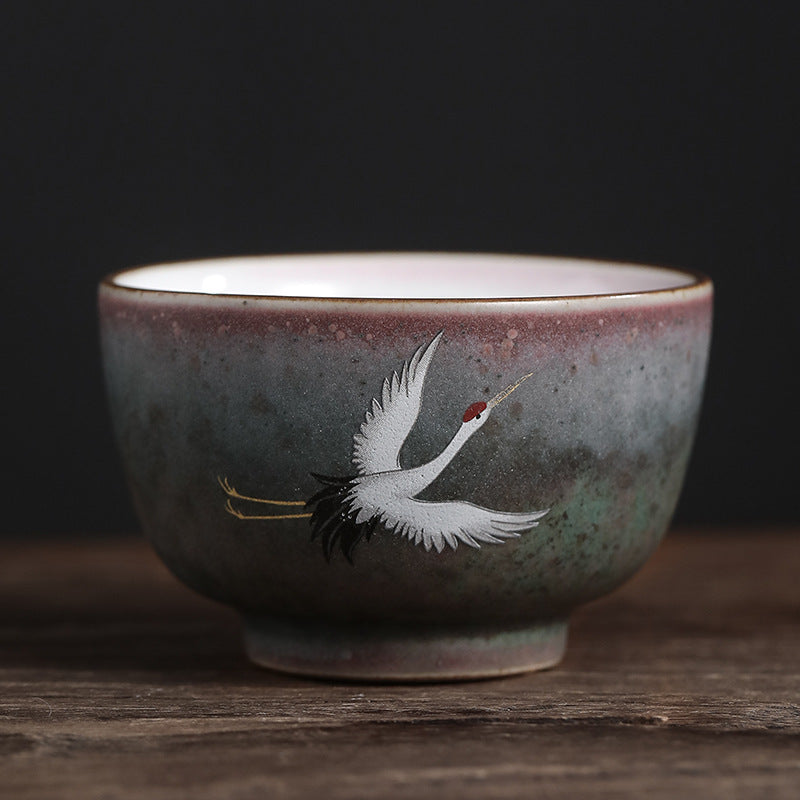 Auspicious Crane Ceramic Tea Cup for Meditation & Ritual