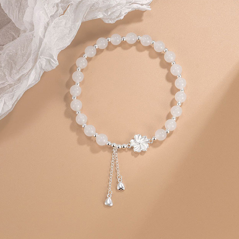 White Jade Peach Blossom Luck Bracelet 15-16cm