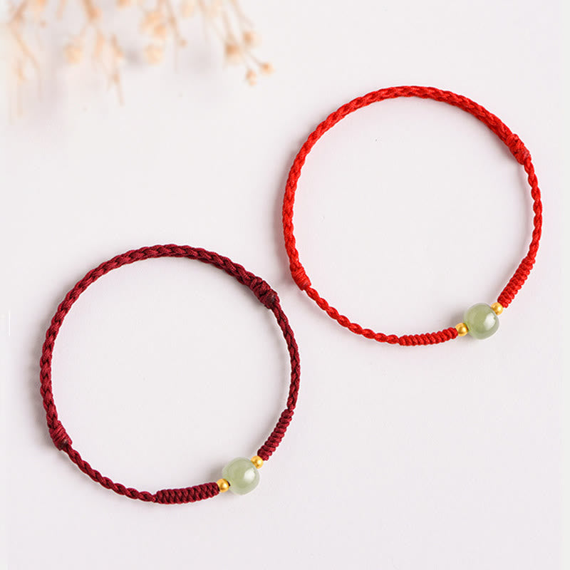 Prosperity Jade Bead Bracelet with Braided Red String