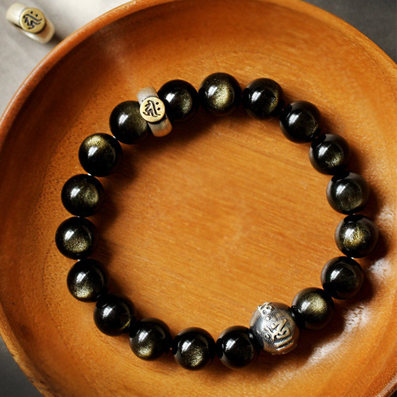 8mm Obsidian Purification Bracelet with Zodiac Buddha