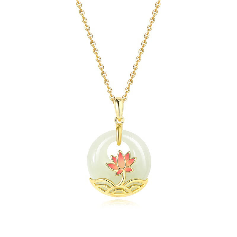 Hetian White Jade Lotus Flower Protection Necklace
