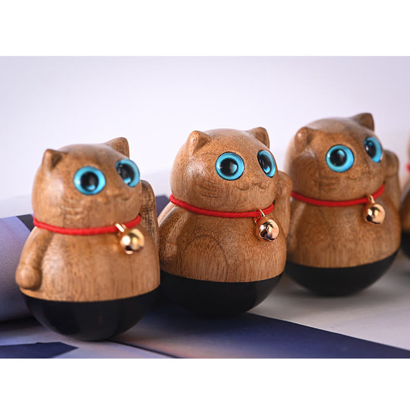 Phoebe Zhennan Wood Mini Lucky Cat Blessing Statue