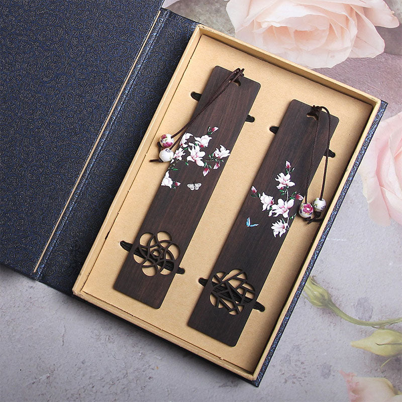 Ebony Wood Butterfly Flower Bookmark for Zen Décor
