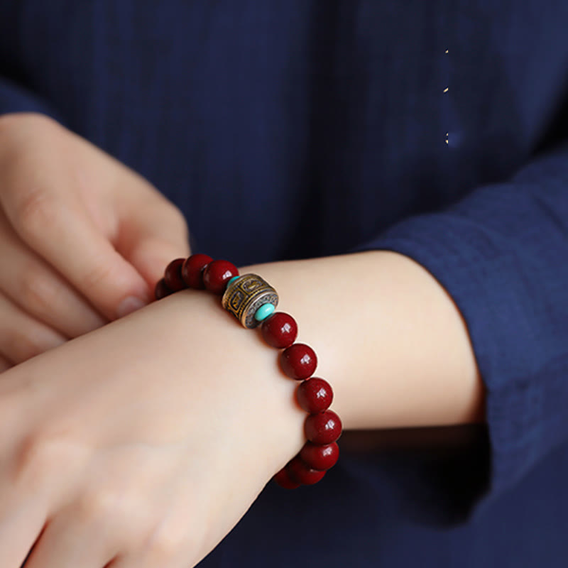 10mm Chinese Zodiac Cinnabar Silver Calm Bracelet