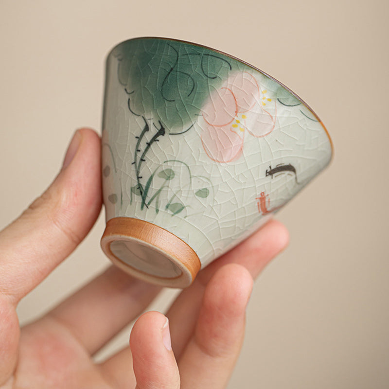 50ml Ceramic Teacup with Koi Fish Lotus Design for Meditation