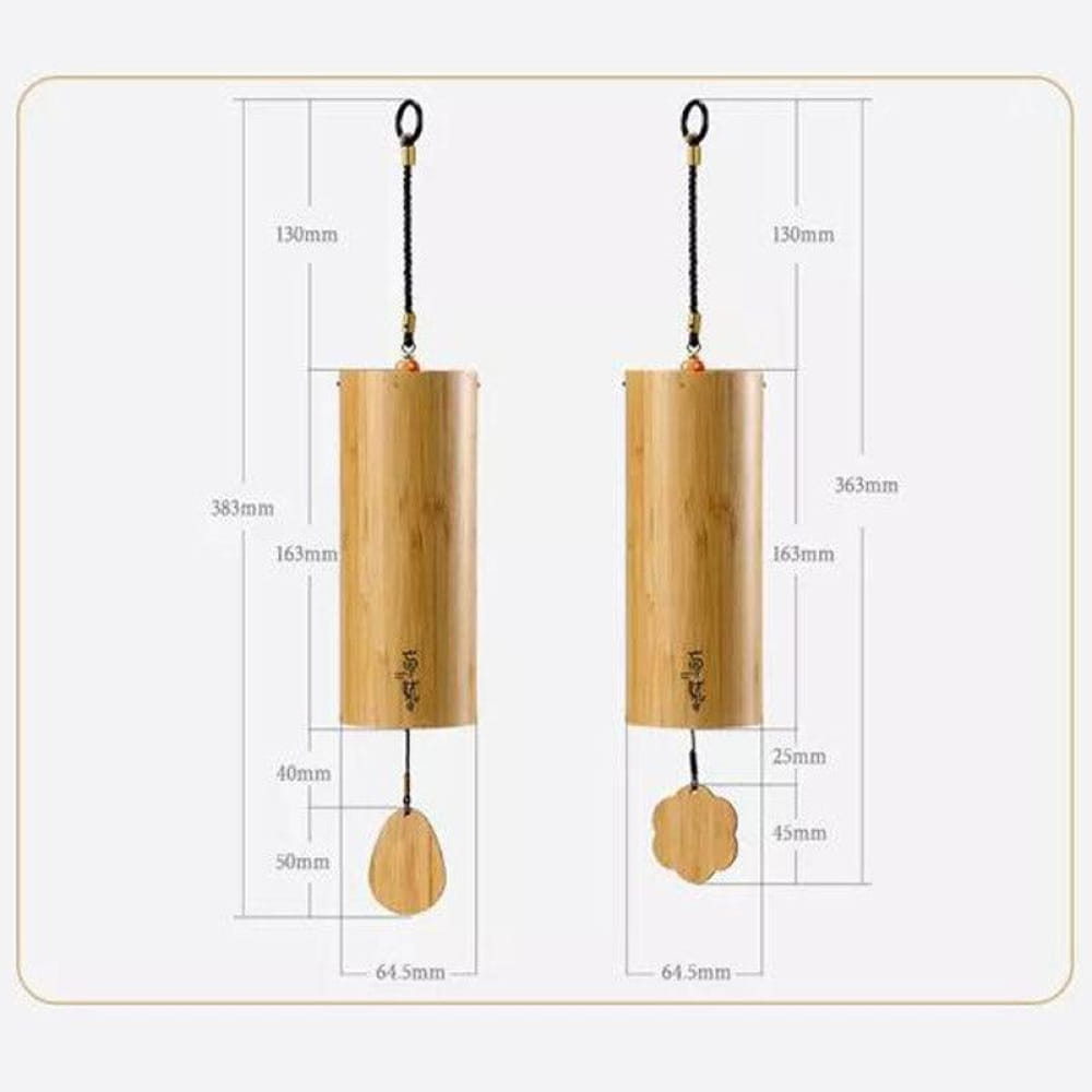 Bamboo wind chimes with wooden tubes and pendants for soothing melodies in Dm B Em