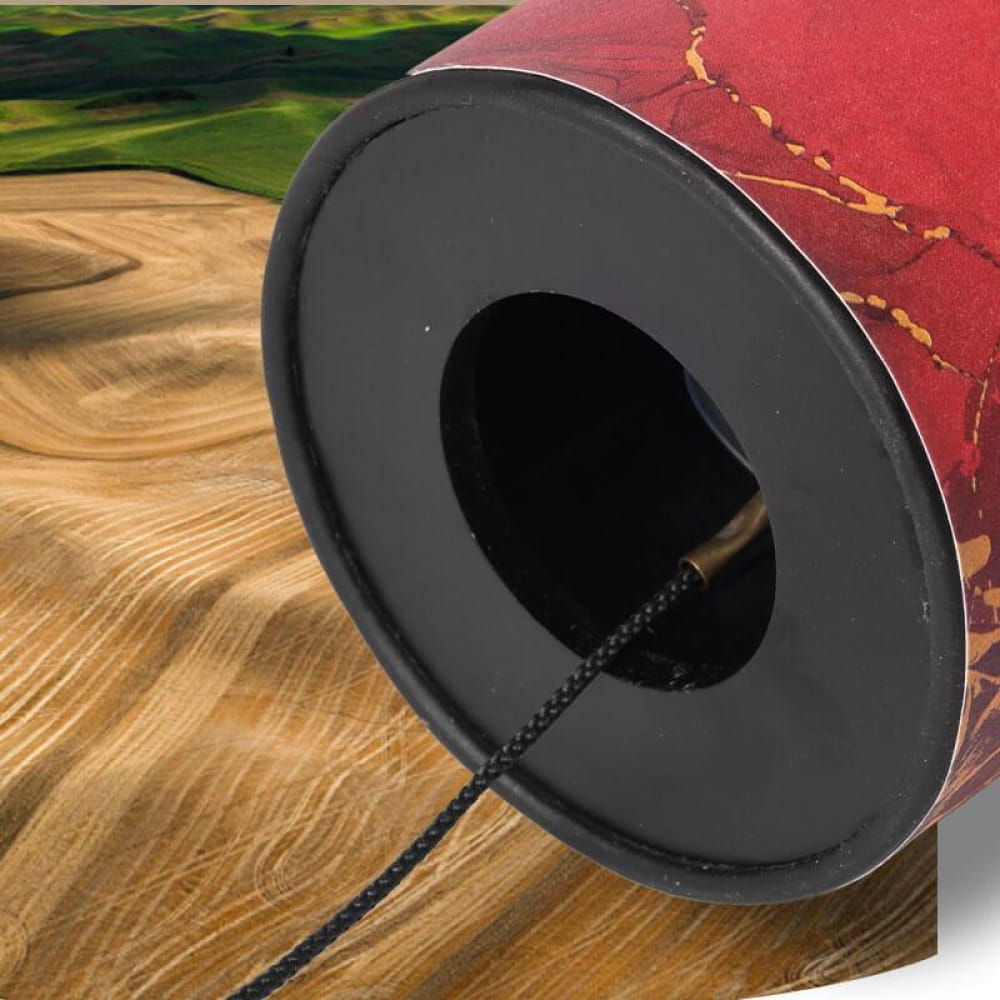 Black megaphone with red body promoting Bamboo 9-Tone Wind Chime melodies