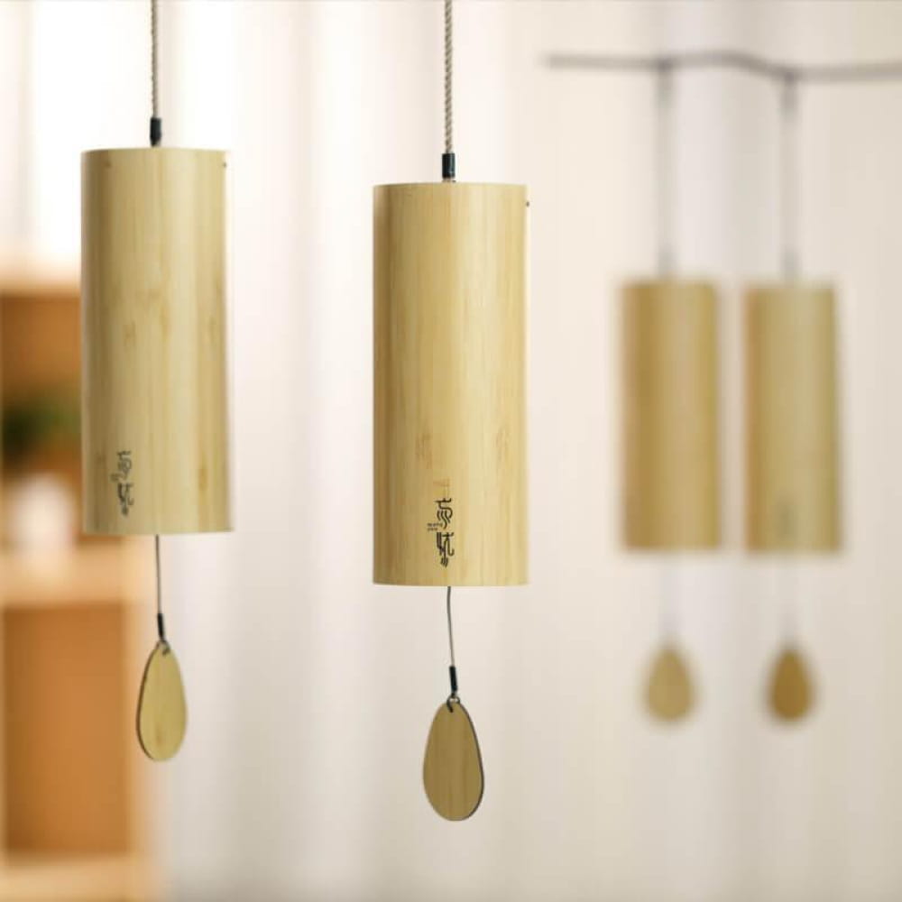 Cylindrical brass wind chimes with teardrop pendants for Bamboo 9-Tone Wind Chime