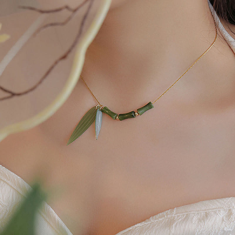 Bamboo Leaf Jade Design Necklace for Wealth & Prosperity
