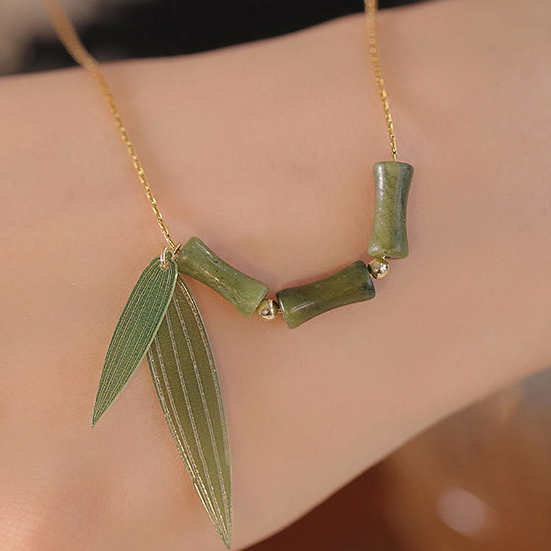 Bamboo Leaf Jade Design Necklace for Wealth & Prosperity