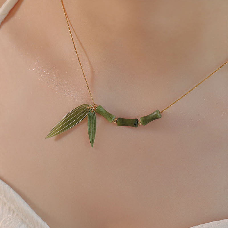 Bamboo Leaf Jade Design Necklace for Wealth & Prosperity