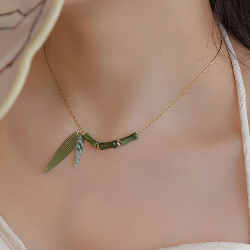 Bamboo Leaf Jade Design Necklace for Wealth & Prosperity
