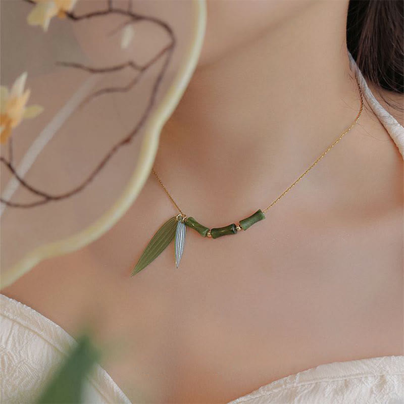 Bamboo Leaf Jade Design Necklace for Wealth & Prosperity