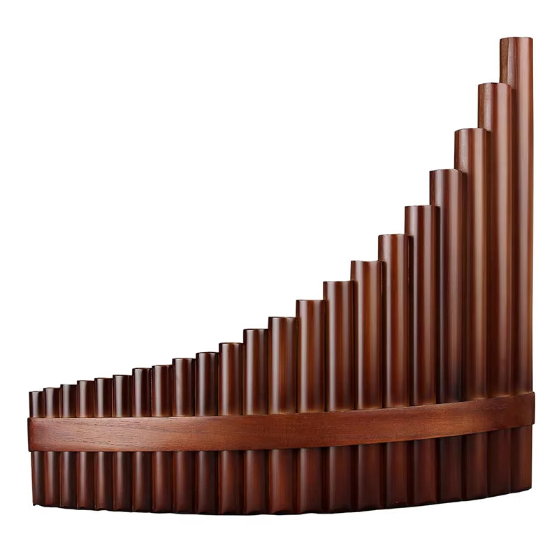 Pan flute with brown wooden pipes in ascending order, handcrafted, G Key, 22 pipes