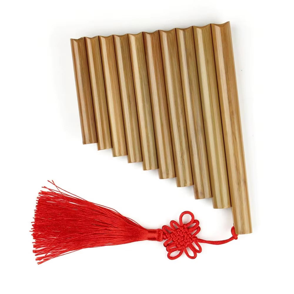 Bamboo Pan Flute in C Key with Red Decorative Tassel | Chinese Traditional Instrument