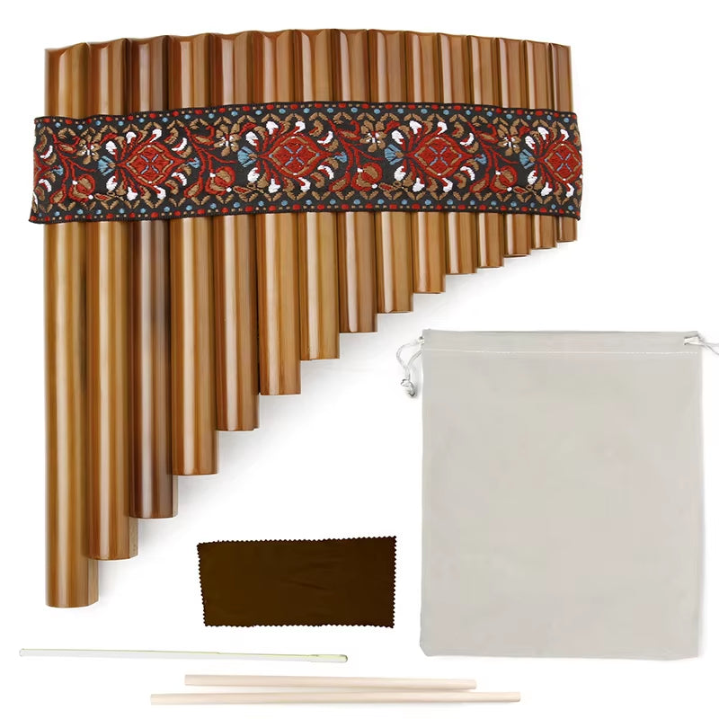 Bamboo Pan Flute G Key with decorative red and white patterned band on top