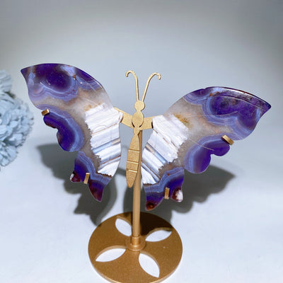 Banded Purple Agate Butterfly Wings Crystal Figurine 16cm