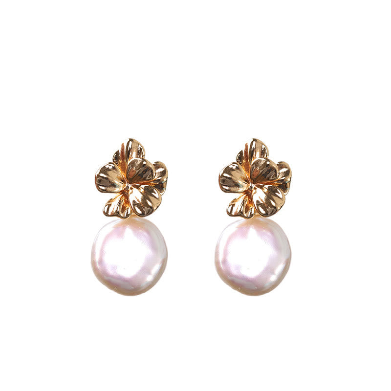 Baroque Pearl Flower Healing Drop Earrings in 925 Sterling Silver