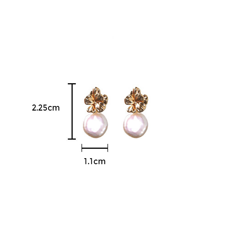 Baroque Pearl Flower Healing Drop Earrings in 925 Sterling Silver