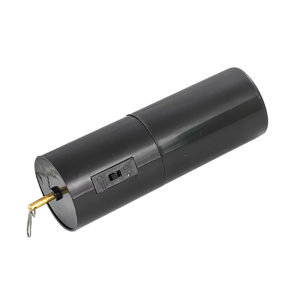 Black cylindrical battery pack with switch and charging port for Battery-Powered Kinetic Wind Spinner Motor