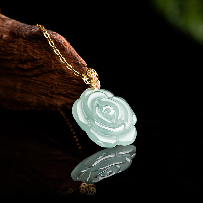 925 Sterling Silver Jade Luck Necklace 18K Gold Pendant