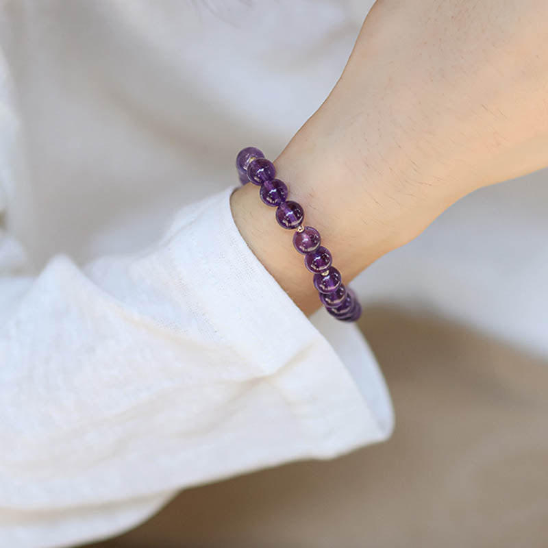 Amethyst Crystal Moon Star Healing Bracelet 7.5-8mm
